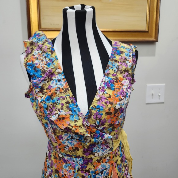 Ark & Co Floral Wrap Dress Size M Multicolor Ruffle Sleeveless Fit & Flare Lined - Picture 5 of 9